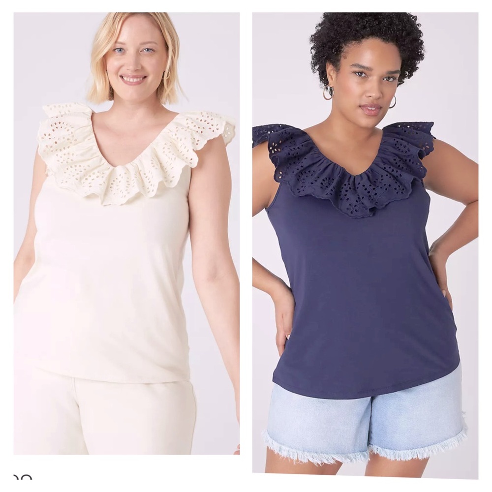 Lane Bryant eyelet trim tank bundle size large  10/12
Navy & cream